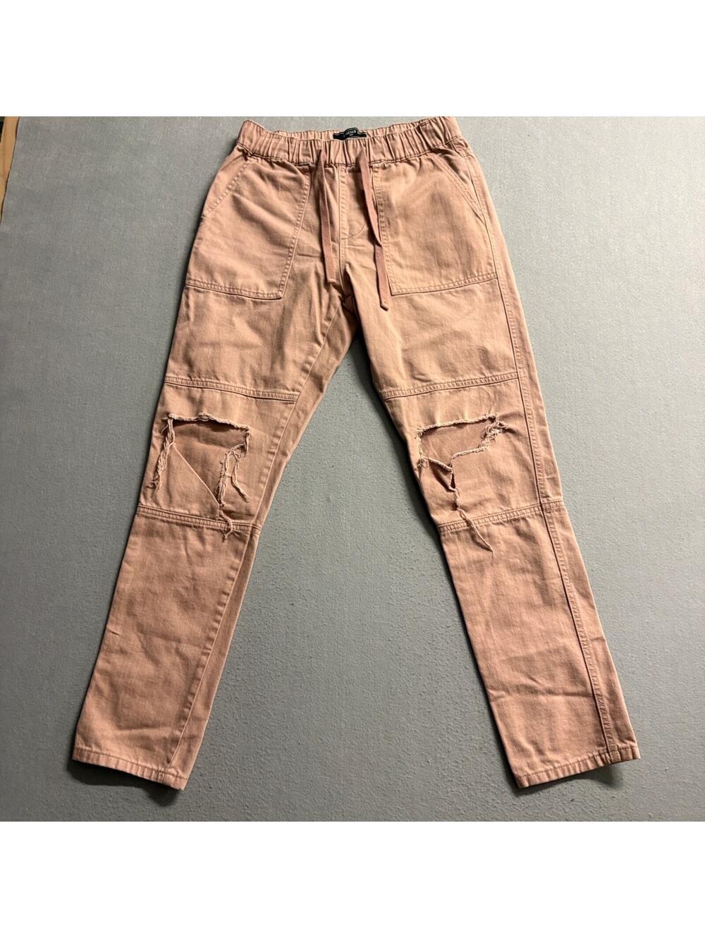 Forever 21 Men Distressed Jogger Pants XS Pink Cotton Drawstring Elastic Waist